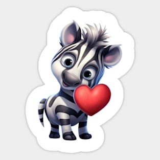 Valentine Zebra Holding A Heart Sticker